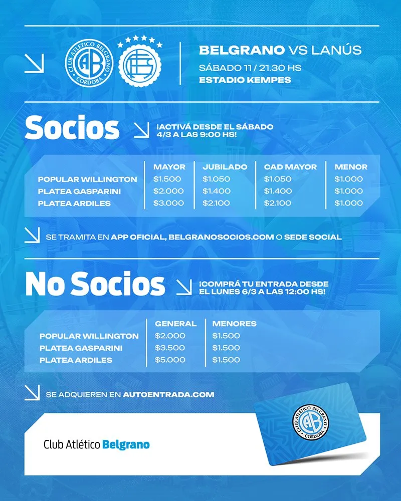 Precios Belgrano vs Lanus